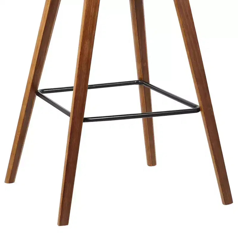 Sgabello da bar Fox Mid-Century in ecopelle con legno spazzolato, altezza bar, 28,5 pollici