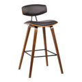 Sgabello da bar Fox Mid-Century in ecopelle con legno spazzolato, altezza bar, 28,5 pollici