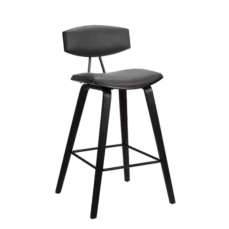 Sgabello da bar Fox Mid-Century in ecopelle con legno spazzolato, altezza bar, 28,5 pollici