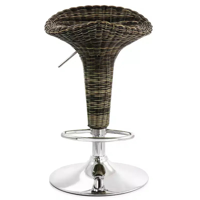Sgabello da bar regolabile in 2 pezzi in rattan marrone con base cromata