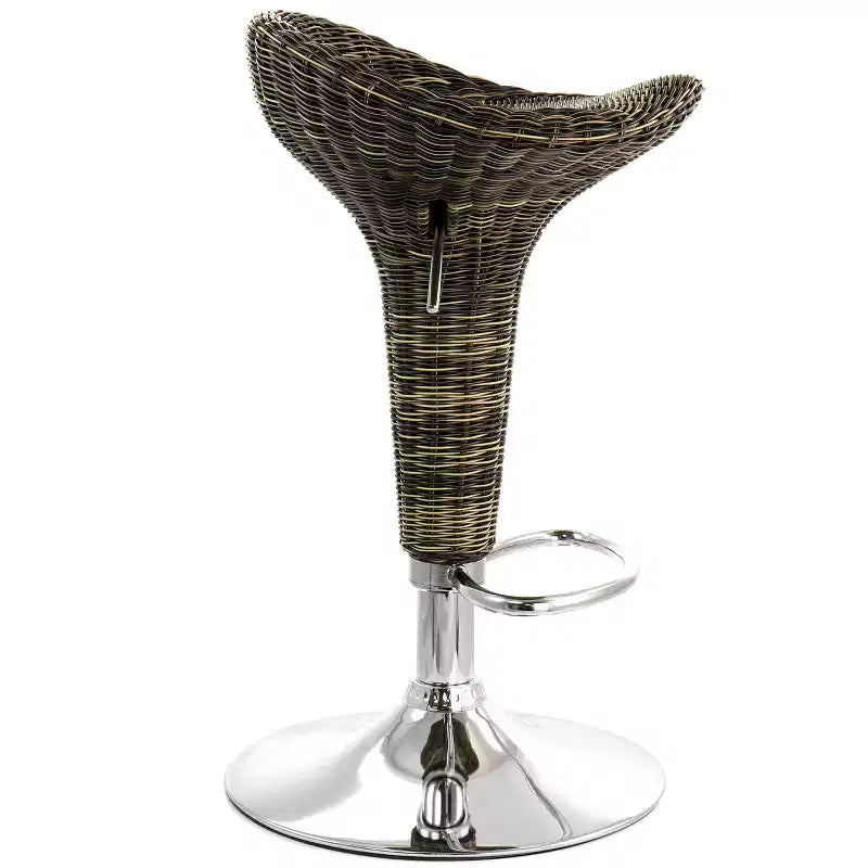 Sgabello da bar regolabile in 2 pezzi in rattan marrone con base cromata