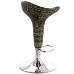 Sgabello da bar regolabile in 2 pezzi in rattan marrone con base cromata