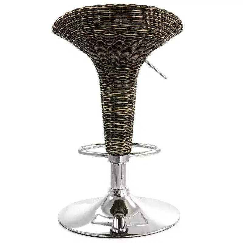 Sgabello da bar regolabile in 2 pezzi in rattan marrone con base cromata