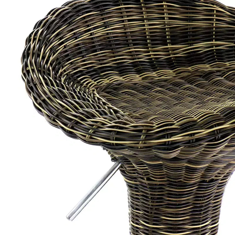 Sgabello da bar regolabile in 2 pezzi in rattan marrone con base cromata
