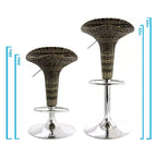Sgabello da bar regolabile in 2 pezzi in rattan marrone con base cromata