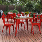 Tavolo da pranzo per interni/esterni di livello commerciale, piano quadrato da 80 cm in poliresina per tutte le stagioni con base in acciaio