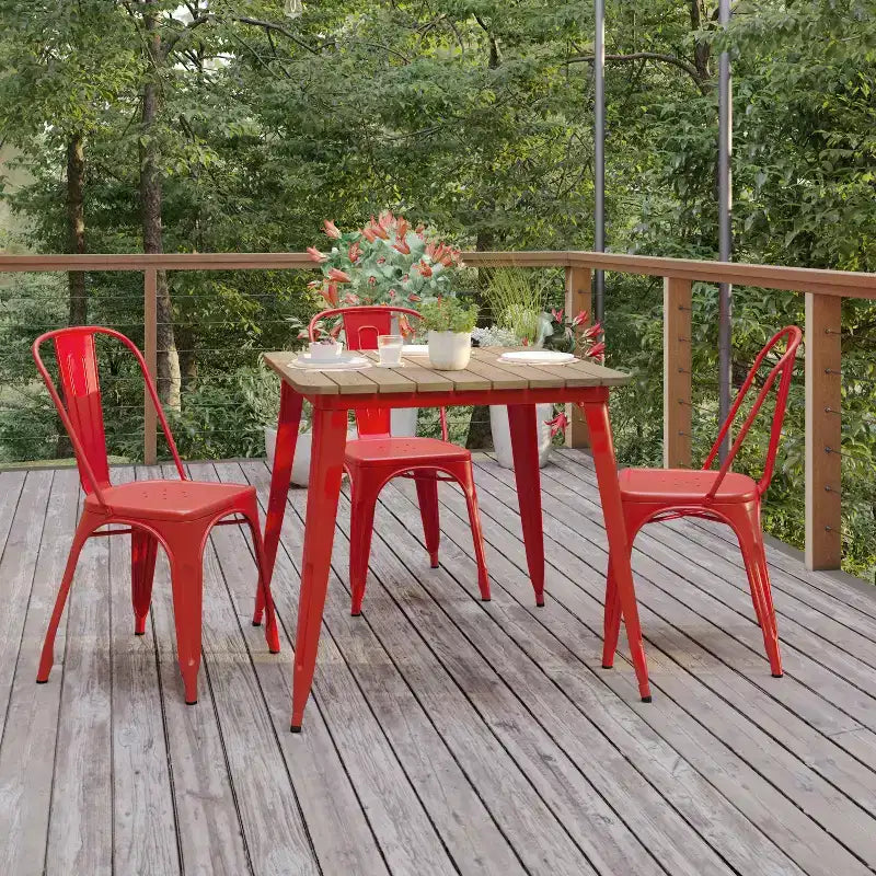 Tavolo da pranzo per interni/esterni di livello commerciale, piano quadrato da 80 cm in poliresina per tutte le stagioni con base in acciaio