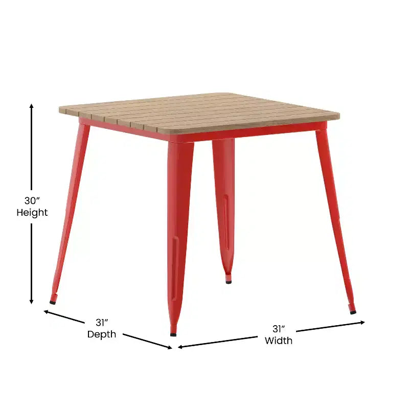Tavolo da pranzo per interni/esterni di livello commerciale, piano quadrato da 80 cm in poliresina per tutte le stagioni con base in acciaio