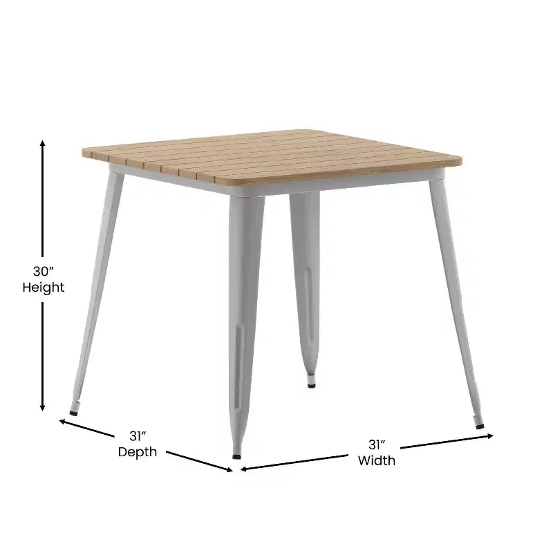 Tavolo da pranzo per interni/esterni di livello commerciale, piano quadrato da 80 cm in poliresina per tutte le stagioni con base in acciaio