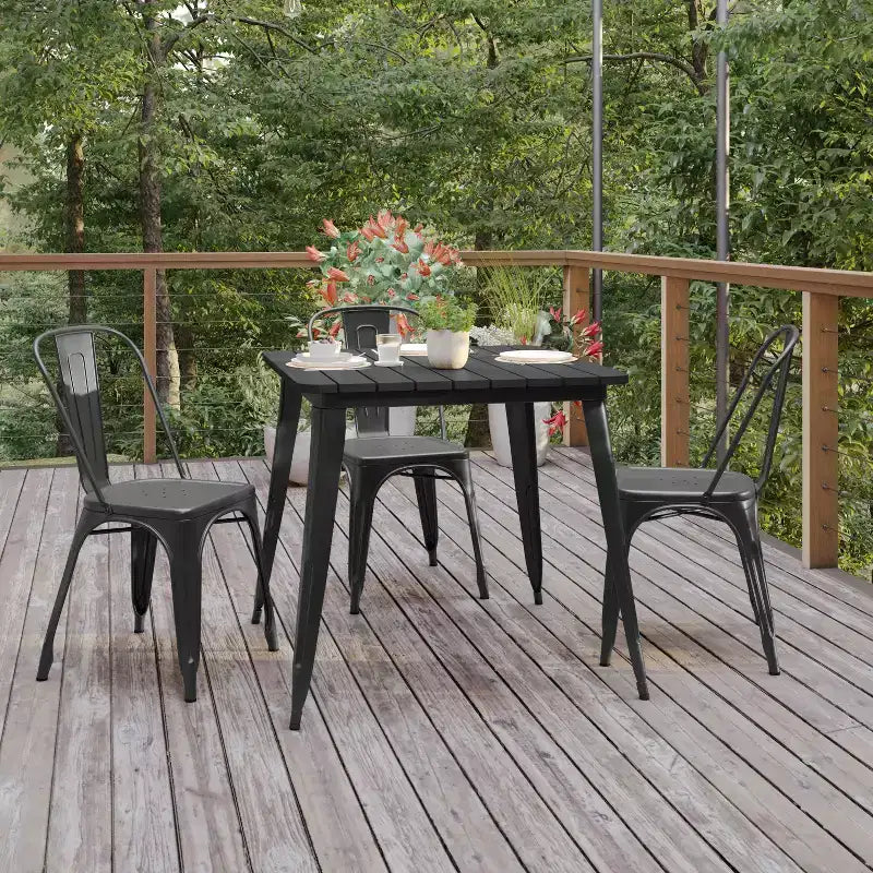 Tavolo da pranzo per interni/esterni di livello commerciale, piano quadrato da 80 cm in poliresina per tutte le stagioni con base in acciaio