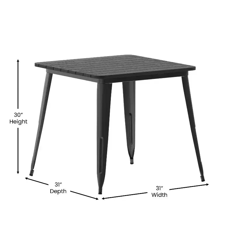 Tavolo da pranzo per interni/esterni di livello commerciale, piano quadrato da 80 cm in poliresina per tutte le stagioni con base in acciaio