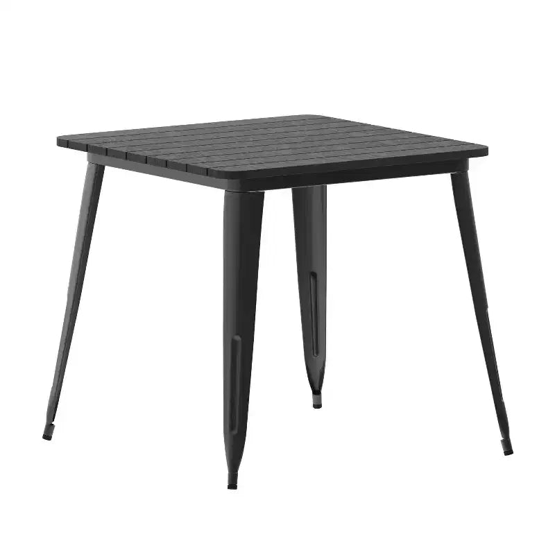 Tavolo da pranzo per interni/esterni di livello commerciale, piano quadrato da 80 cm in poliresina per tutte le stagioni con base in acciaio