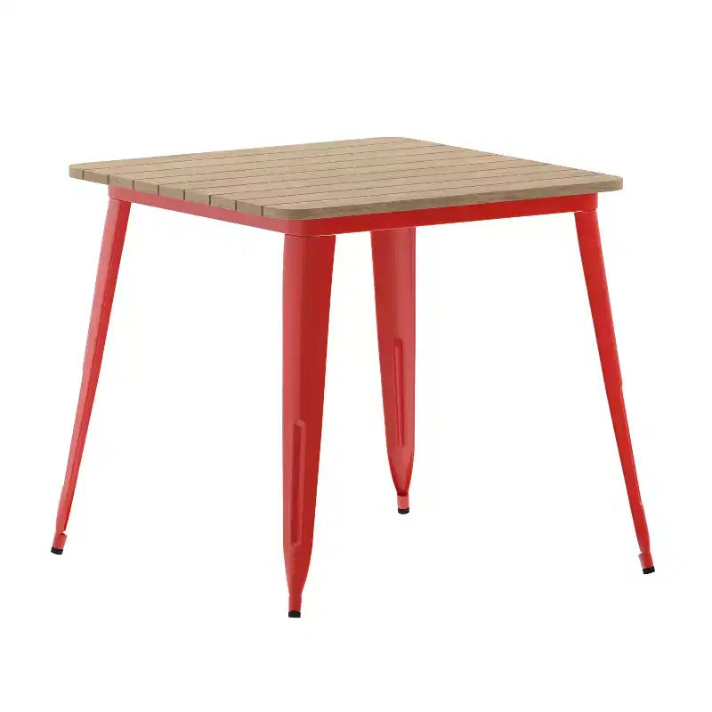 Tavolo da pranzo per interni/esterni di livello commerciale, piano quadrato da 80 cm in poliresina per tutte le stagioni con base in acciaio