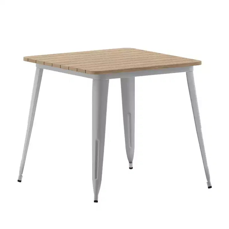 Tavolo da pranzo per interni/esterni di livello commerciale, piano quadrato da 80 cm in poliresina per tutte le stagioni con base in acciaio